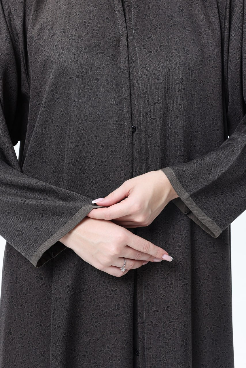 عباية كريب خفيف زيتوني بنقشات سوداء