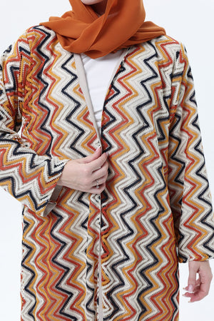 عباية ميسوني برتقالي محروق بخطوط متعرجة