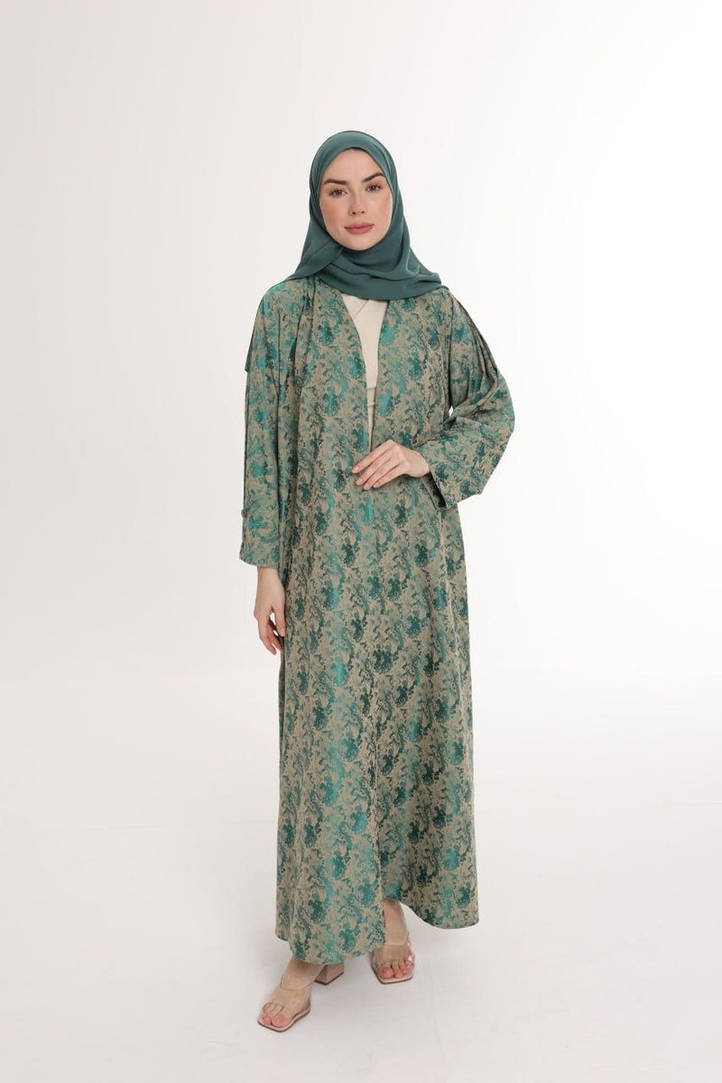 عباية جاكارد أخضر لمّاع مع نود مات – ربع كلوش