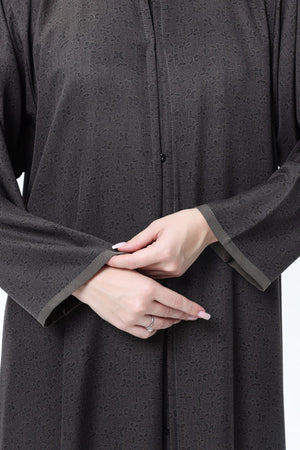 عباية كريب خفيف زيتوني بنقشات سوداء