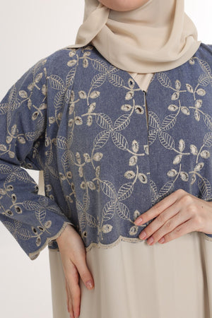 عباية طبقتين جينز أزرق × بيج سادة