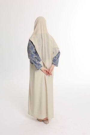 عباية طبقتين جينز أزرق × بيج سادة