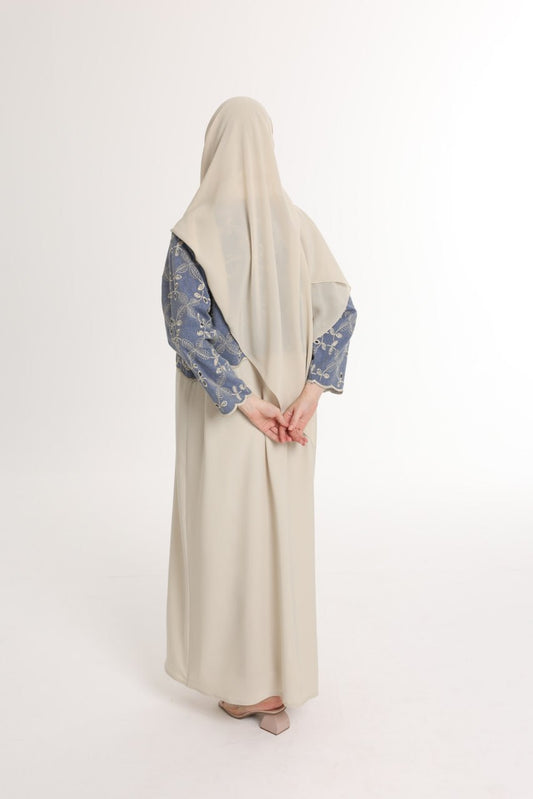 عباية طبقتين جينز أزرق × بيج سادة
