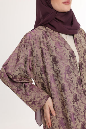 عباية جاكارد ربع كلوش بنفسجي ونود