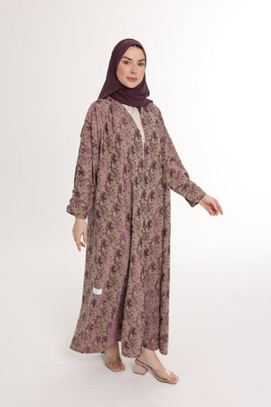 عباية جاكارد ربع كلوش بنفسجي ونود