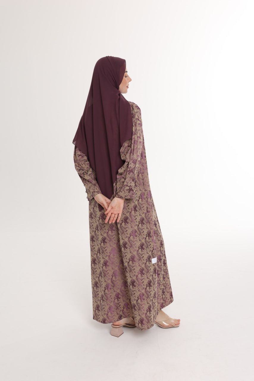 عباية جاكارد ربع كلوش بنفسجي ونود