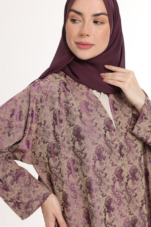 عباية جاكارد ربع كلوش بنفسجي ونود